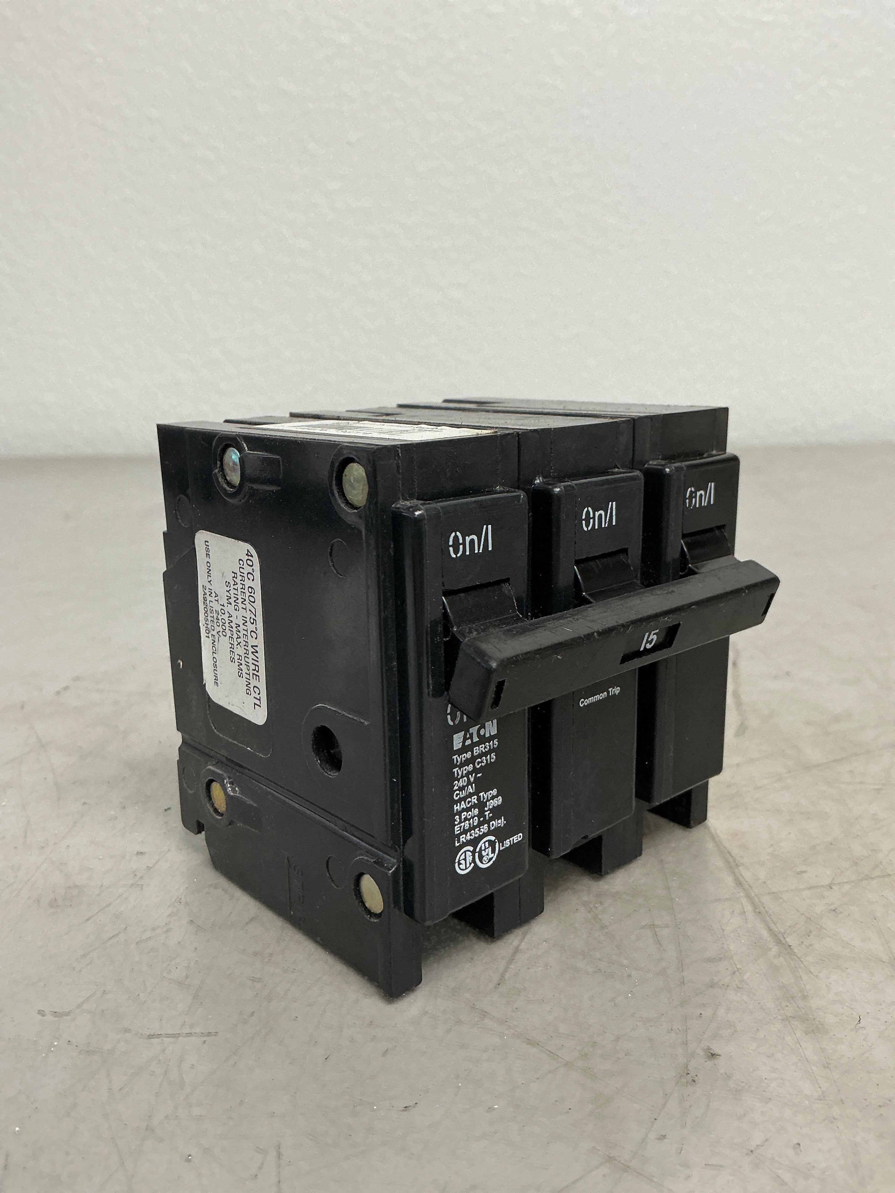 Used Eaton BR315 3 Pole, 15 Amps, 240 Volts