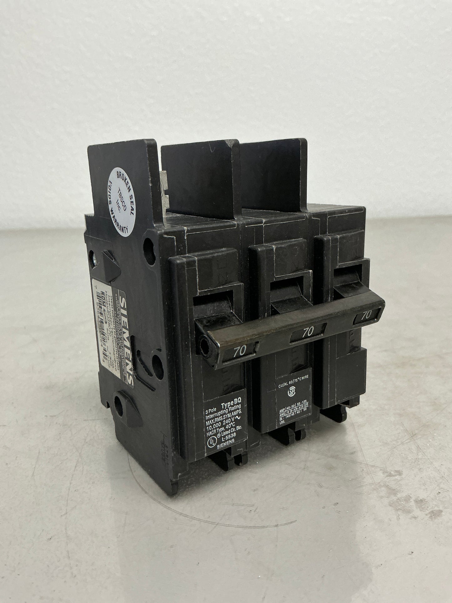 Used Siemens BQ3B070 3 Pole, 70 Amps, 240 volts