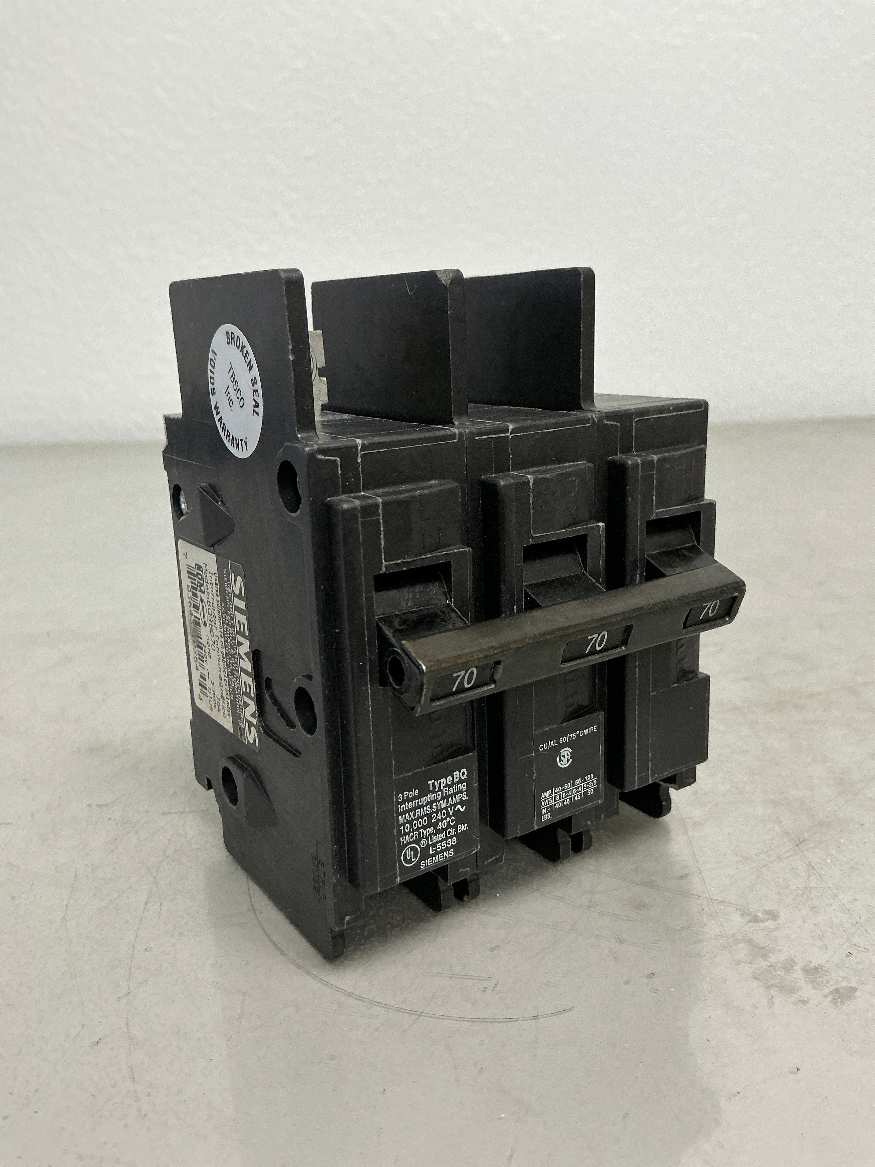 Used Siemens BQ3B070 3 Pole, 70 Amps, 240 volts
