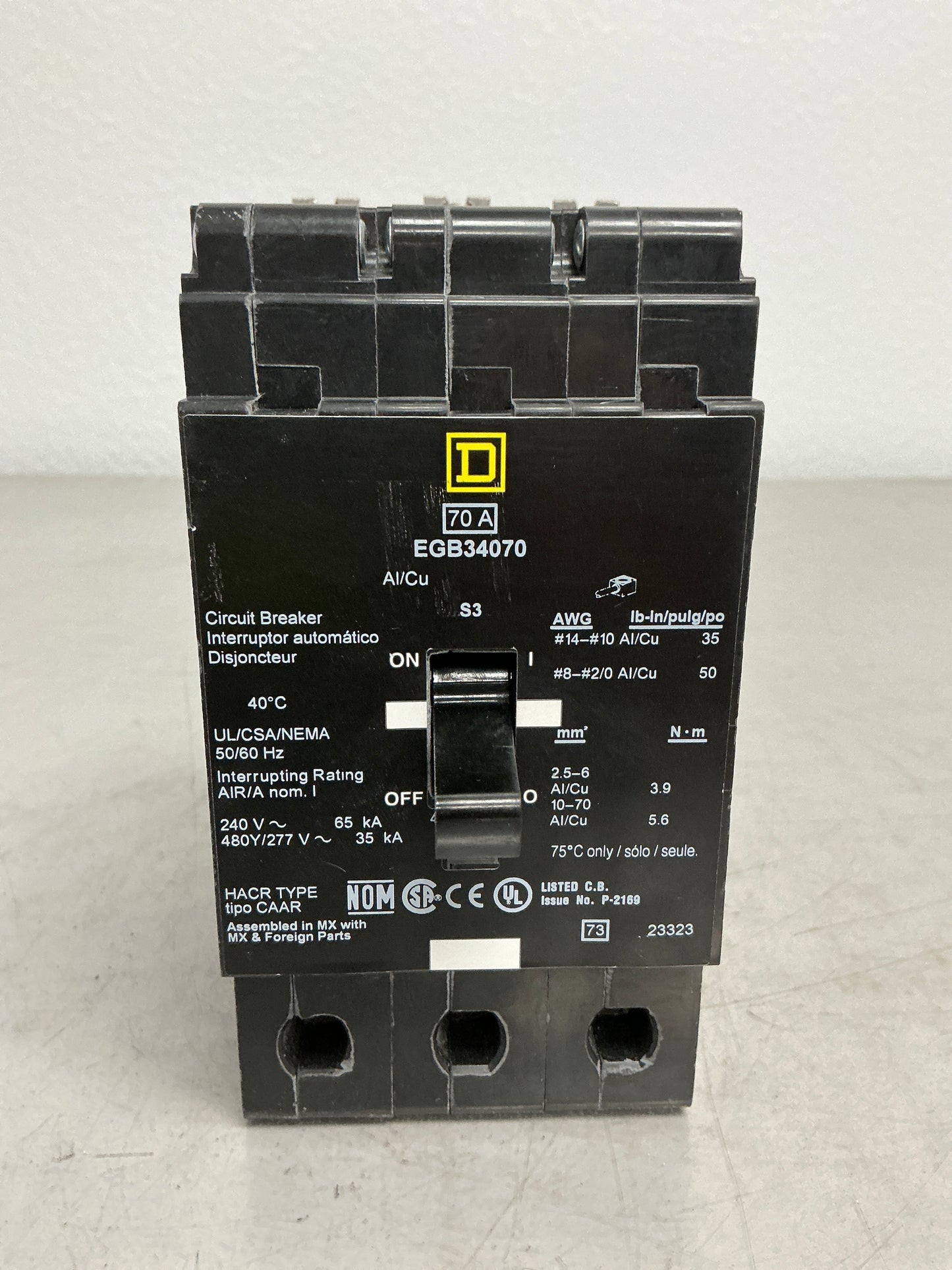 Used Square D EGB34070 3 Pole, 70 Amps