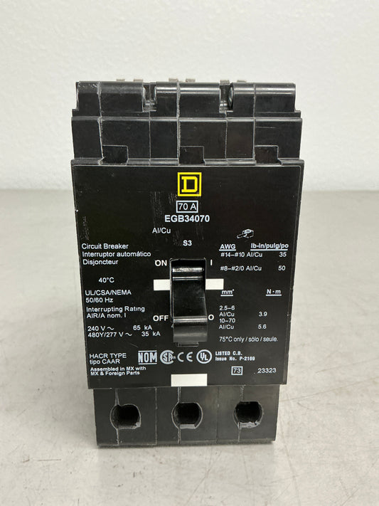 Used Square D EGB34070 3 Pole, 70 Amps