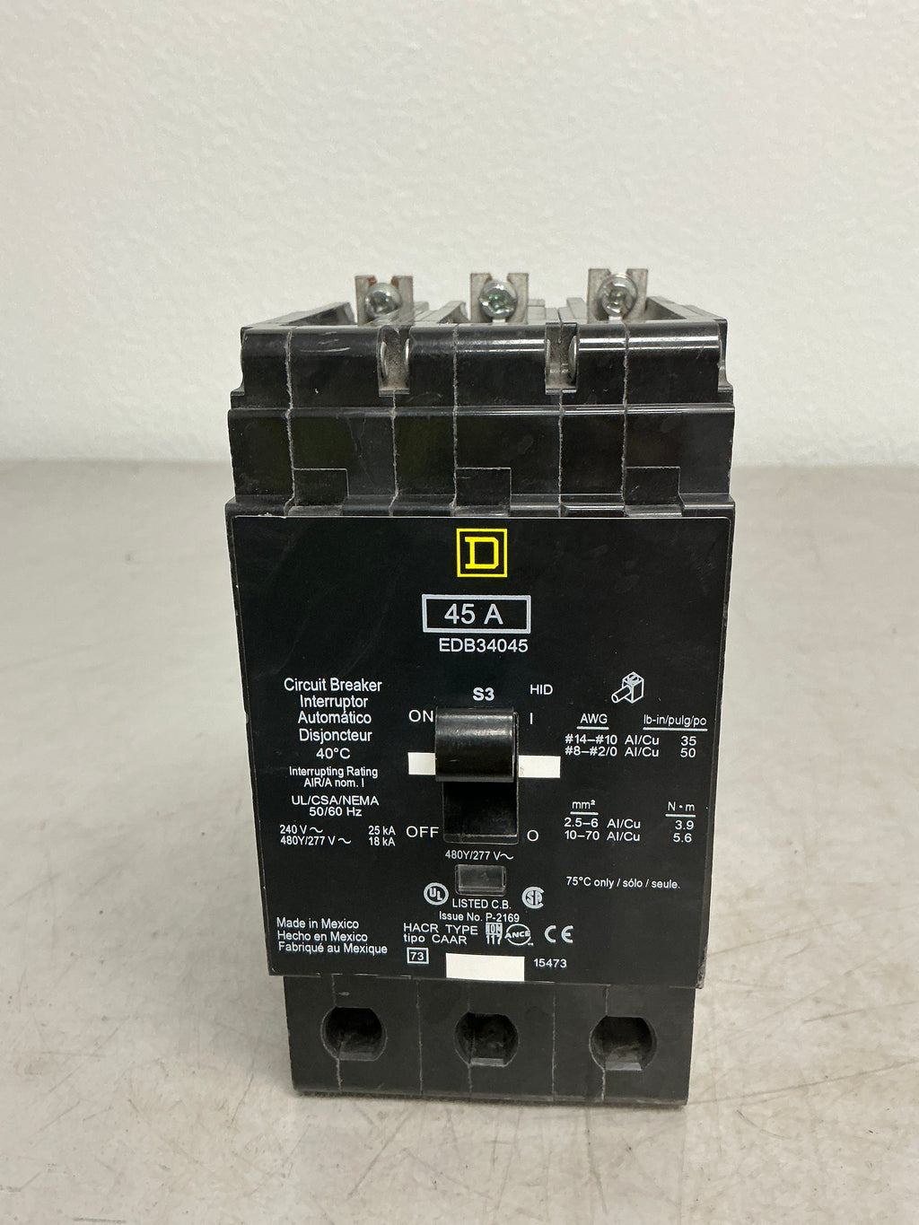New Square D EDB34045 3 Pole, 45 Amps, 480 Volts