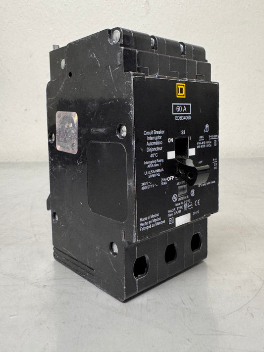 Used Square D EDB34060 60 Amp, 3 Pole, 480 Volt Breaker