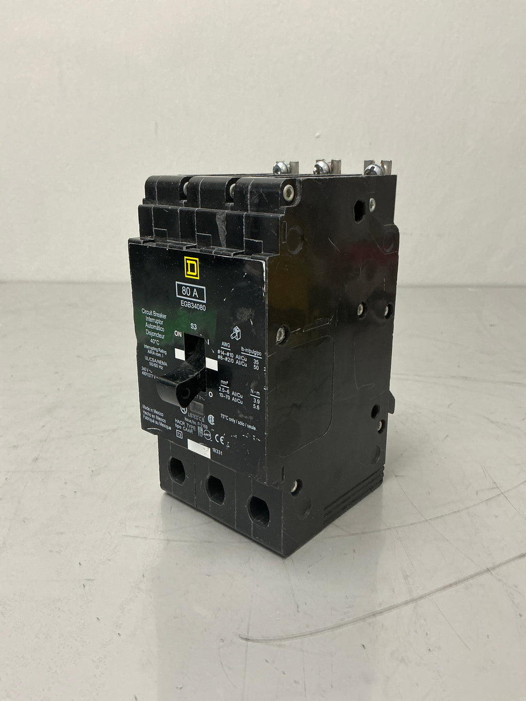 Used Square D EGB34080, 3 Pole, 80 Amps, 480 Volts Circuit Breaker
