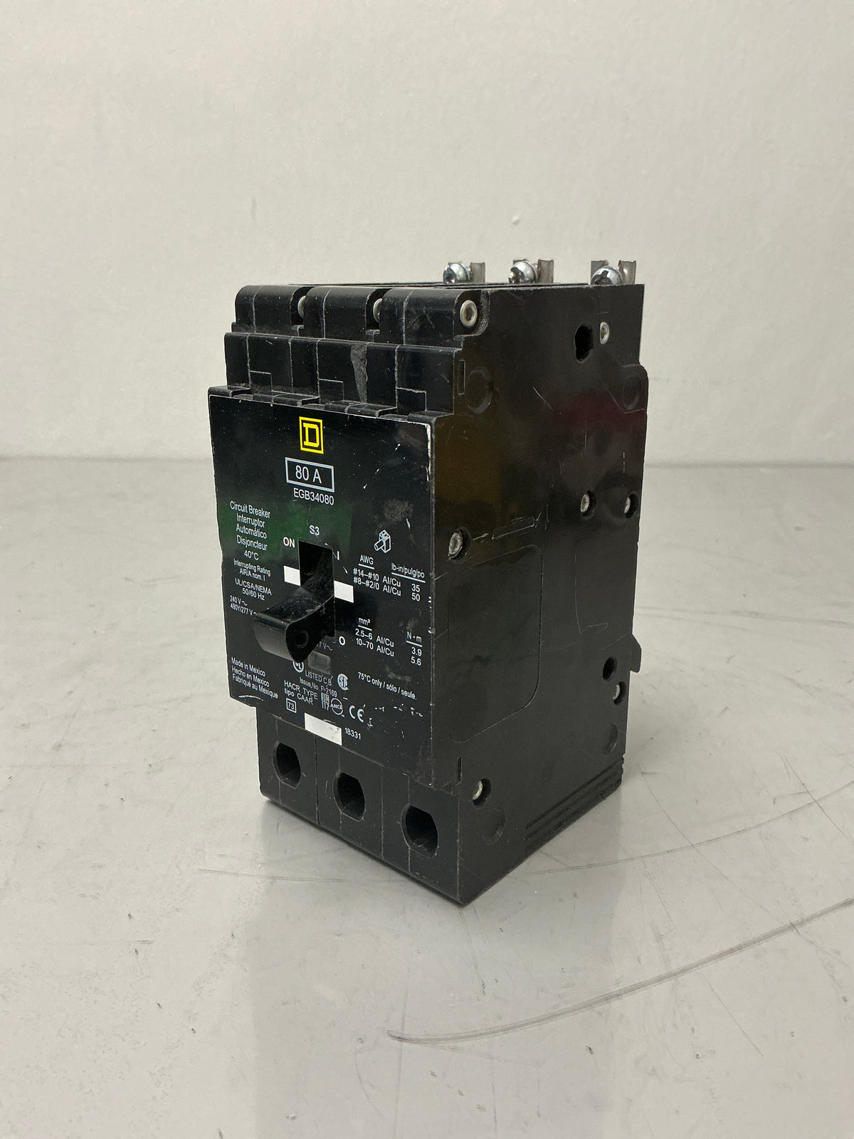 Used Square D EGB34080, 3 Pole, 80 Amps, 480 Volts Circuit Breaker