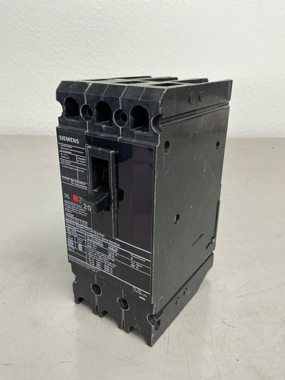 Used Siemens HHED63B020 3 Pole, 20 Amps, 600 Volts