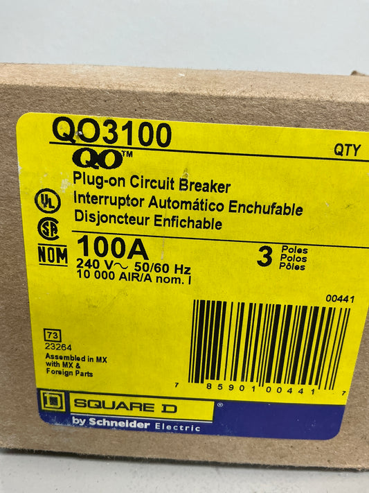 New Square D QO3100 3 Poles, 100 Amps, 240 Volts