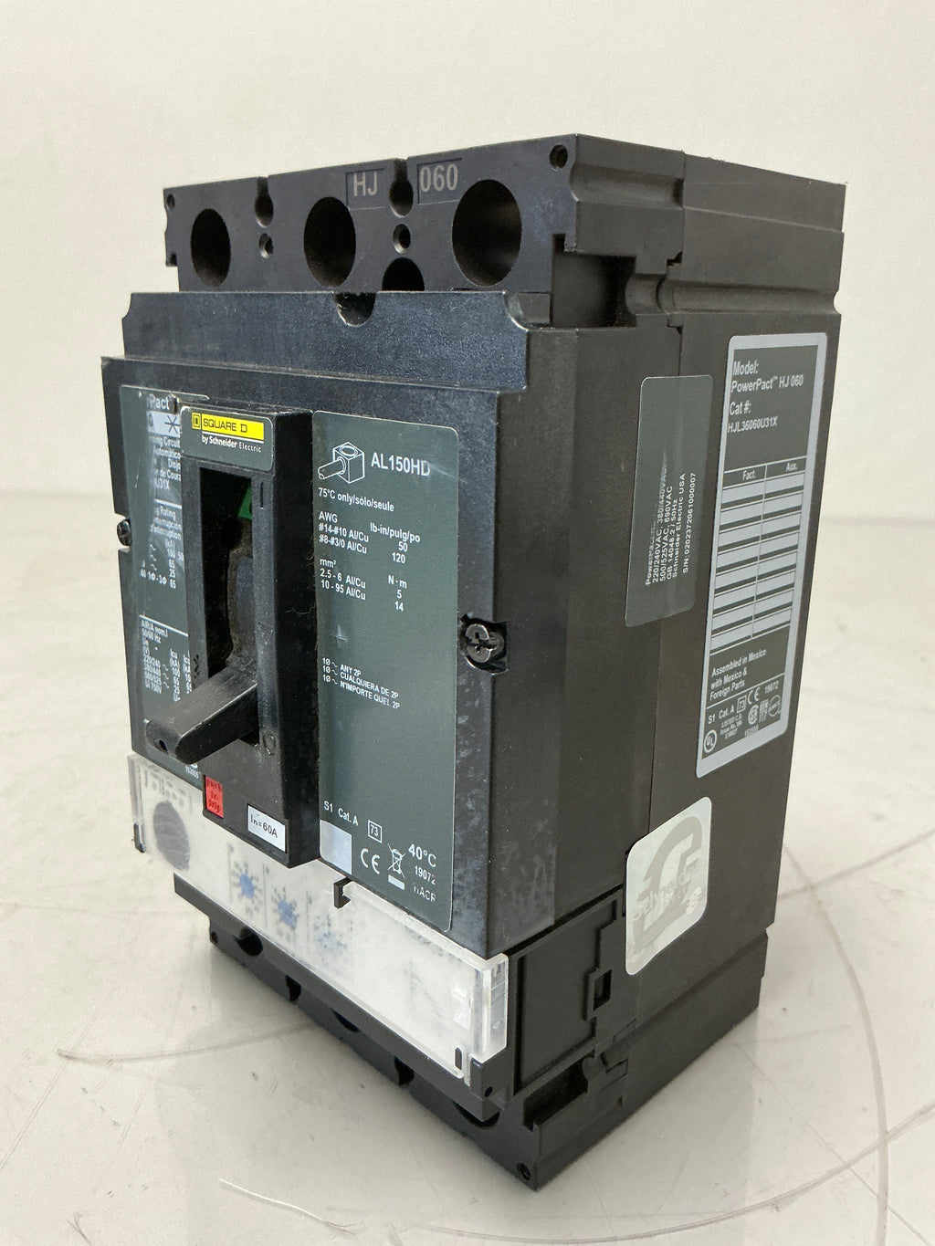 Used Square D HJL36060U31X 3 Pole, 60 Amps, 600 Volts circuit Breaker