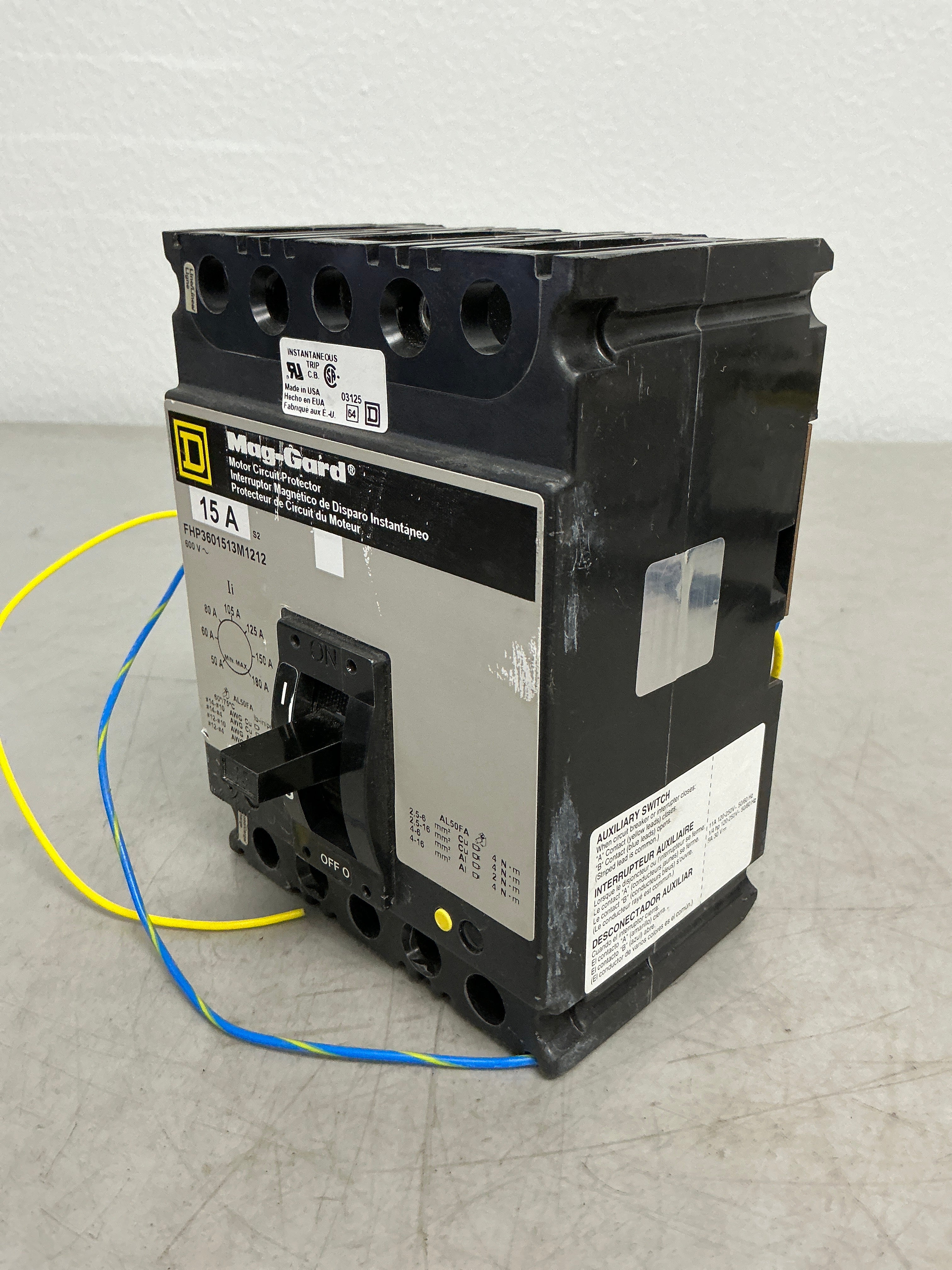 Used Square D FHP3601513M1212 3 Pole, 15 Amps, 480 Volts Circuit Breaker