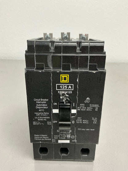 **CHIPPED* Used Square D EDB34125 3 Pole, 125 Amps, 480/277 Volt