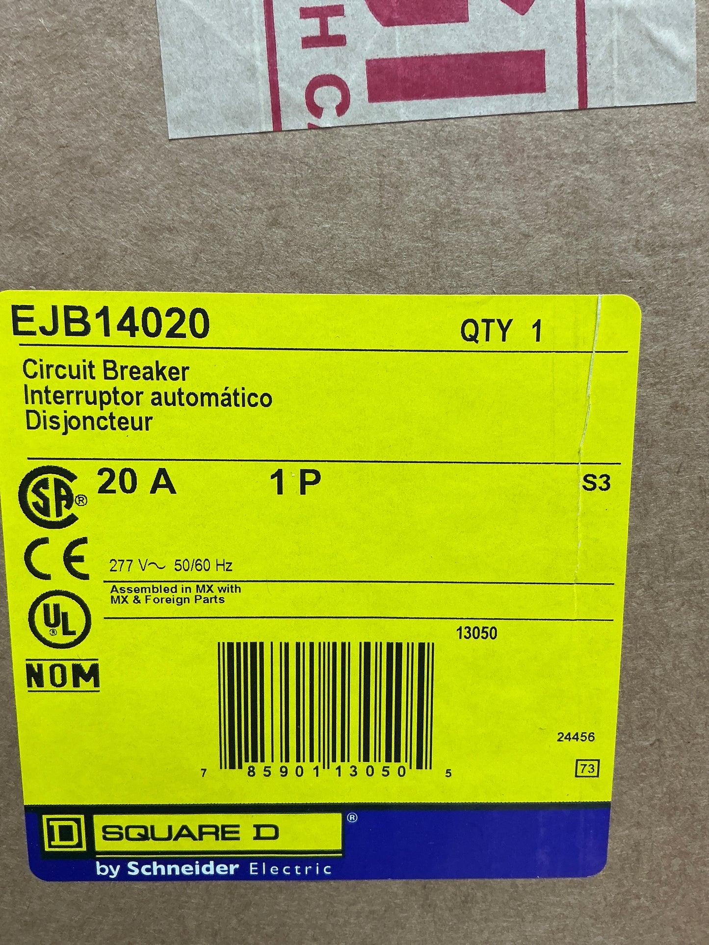 New Square D EJB14020 1 Pole, 20 Amps, 277 Volts