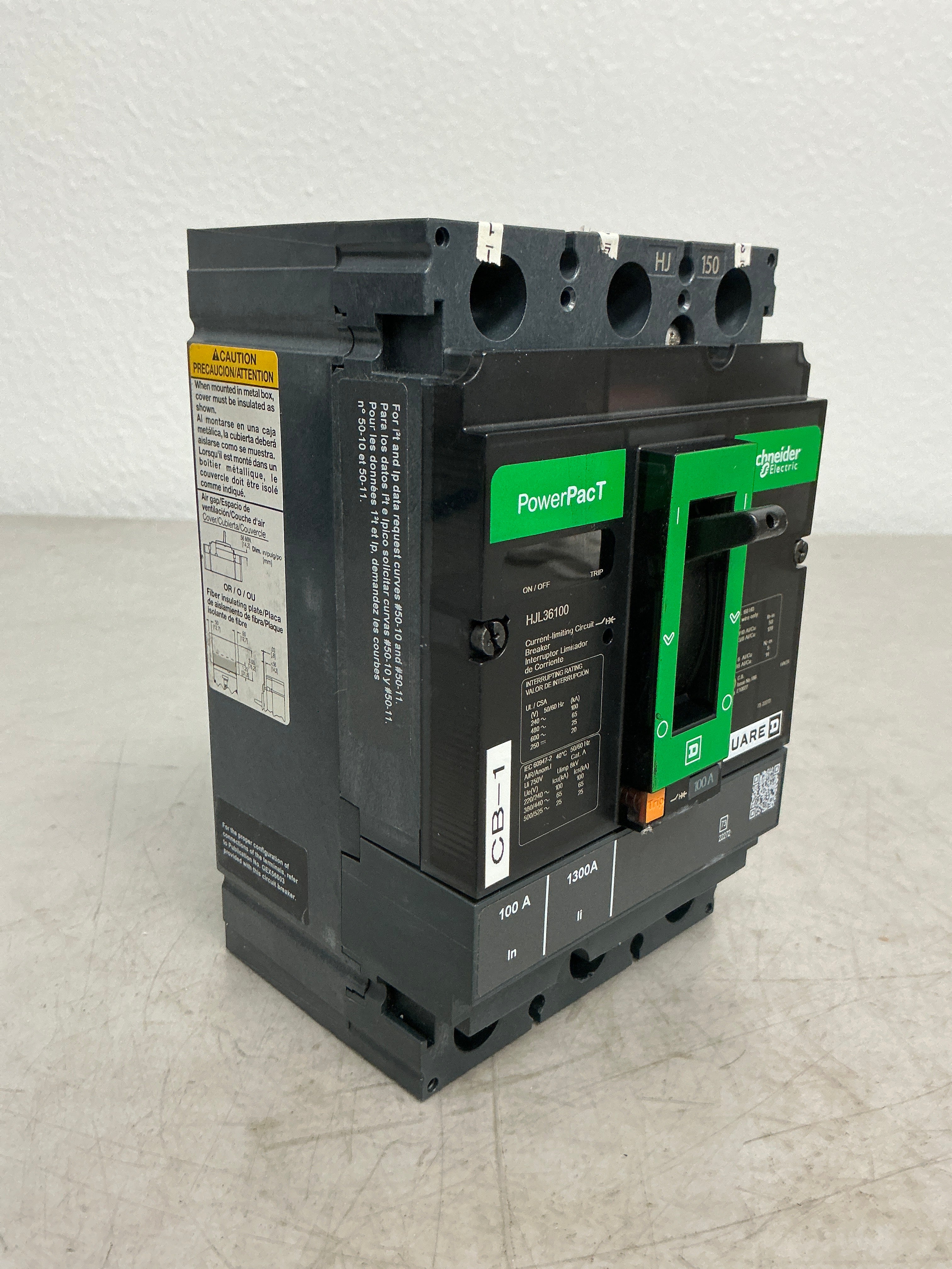 Used Square D HJL36100 3 Pole, 100 Amps, Circuit Breaker