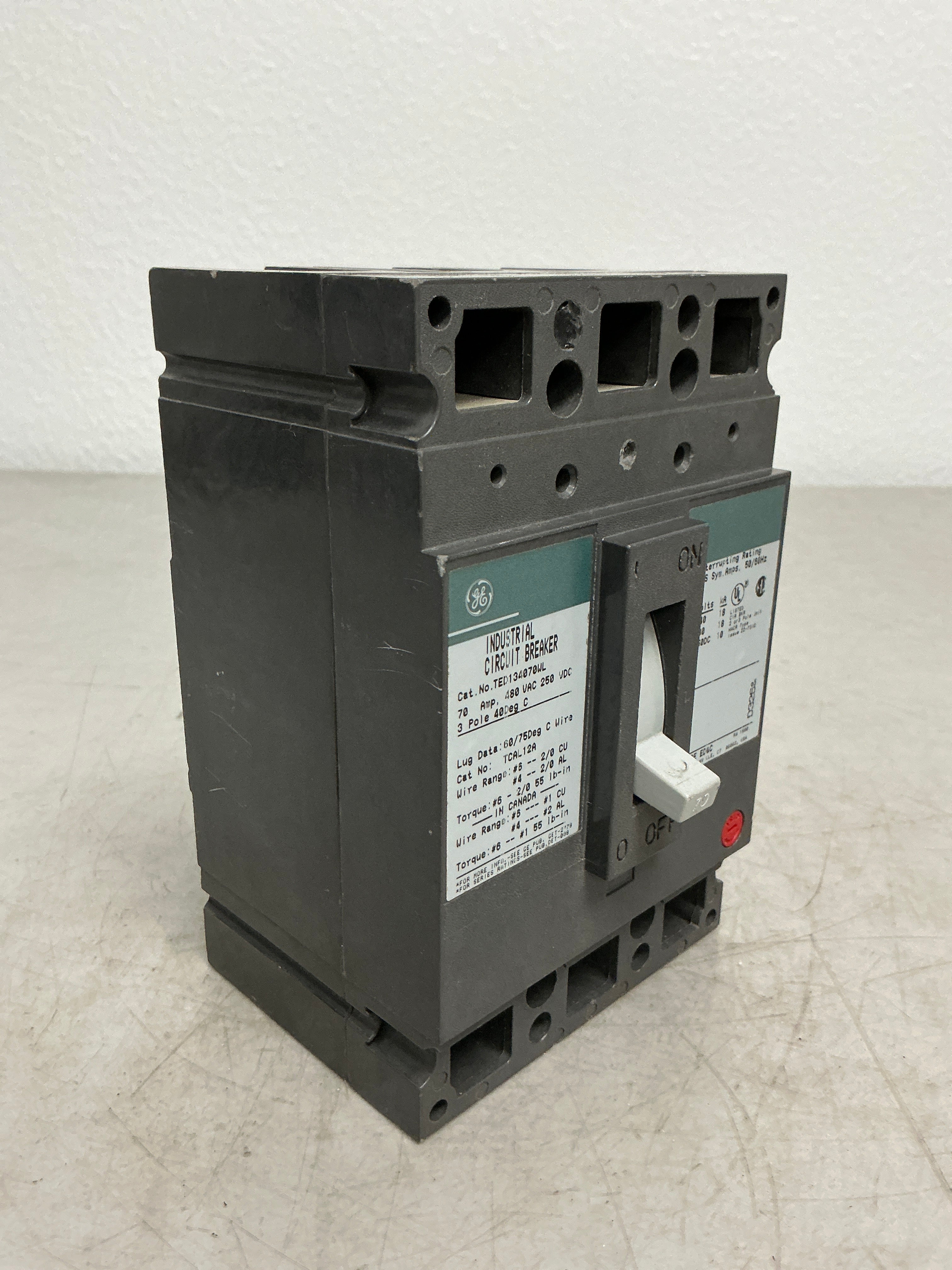 Used TED134070WL 3 Pole, 70 Amps, 480 Volts Circuit Breaker