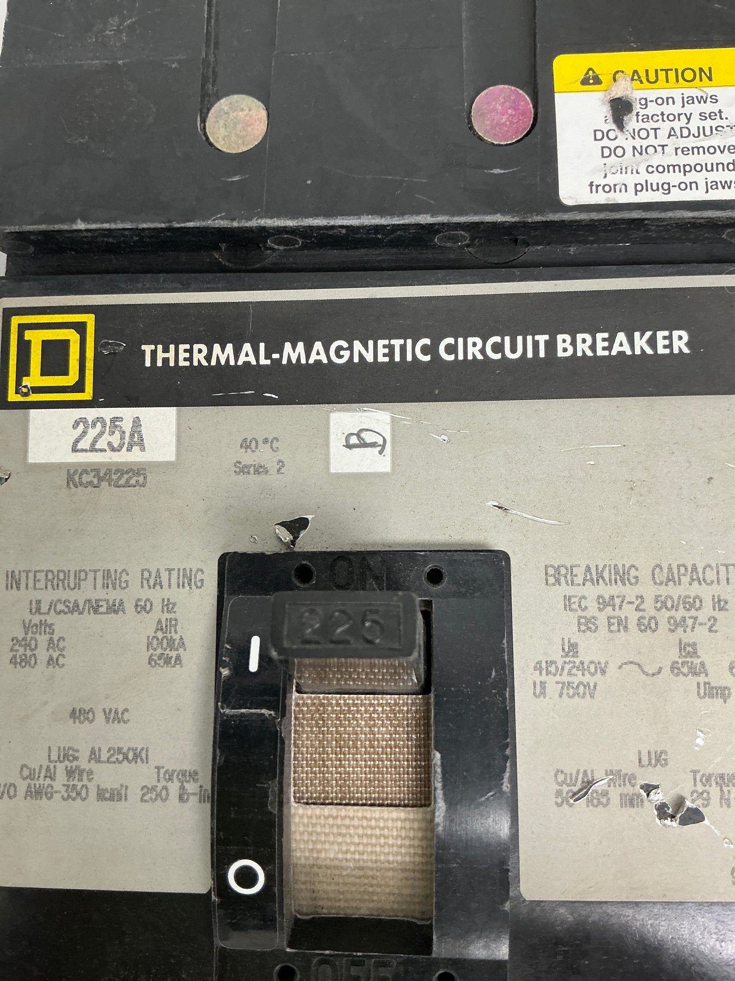 Used Square D KC34225 3 Pole, 225 Amps, 480 Volts