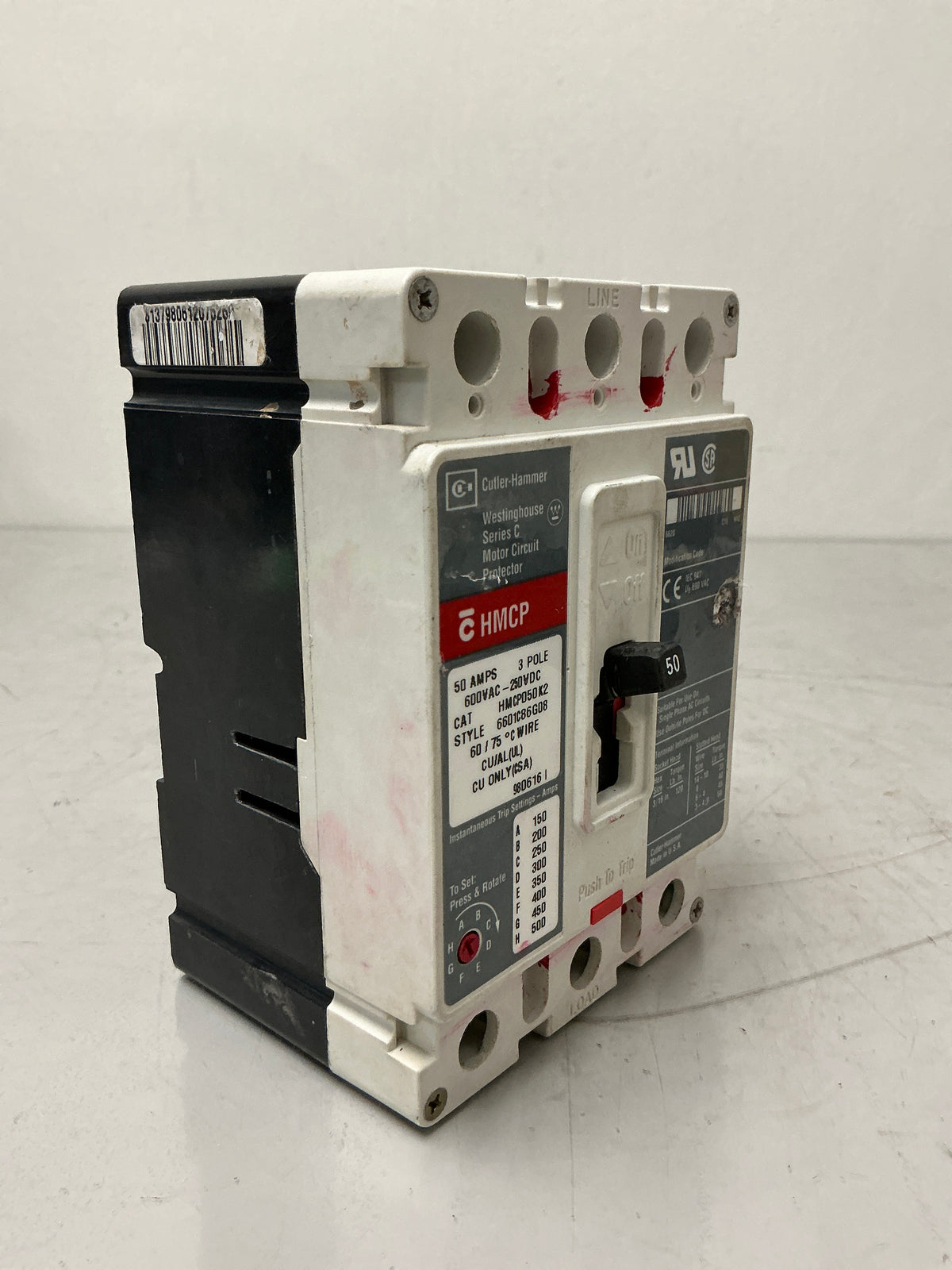 Used Cutler-Hammer HMCPE050K2 3 Pole, 50 Amps, 480 Volts Circuit Breaker