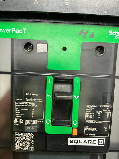 Used Square D BGA36060 3 Pole, 480 Volts, 60 Amps
