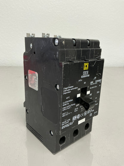 Used Square D EDB34100 3 Pole, 100 Amps, 480/277 Volts