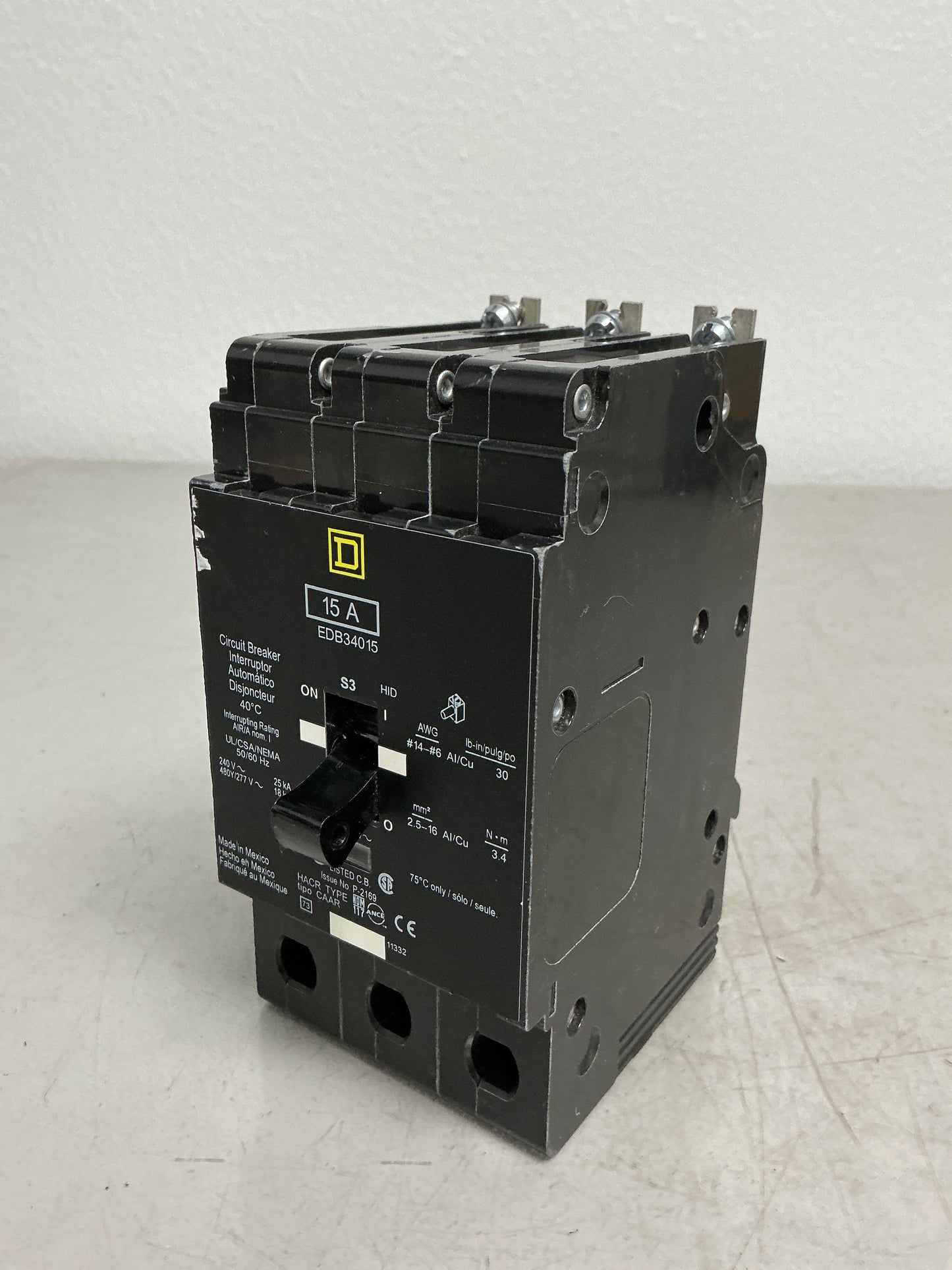 New Square D EDB34015 3 Pole, 15 Amps, 480 Volts