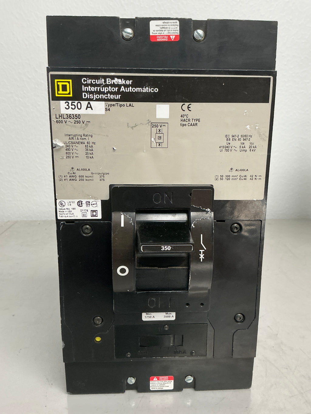 Used Square D LHL36350 3 Pole, 350 Amps, 600 Volts