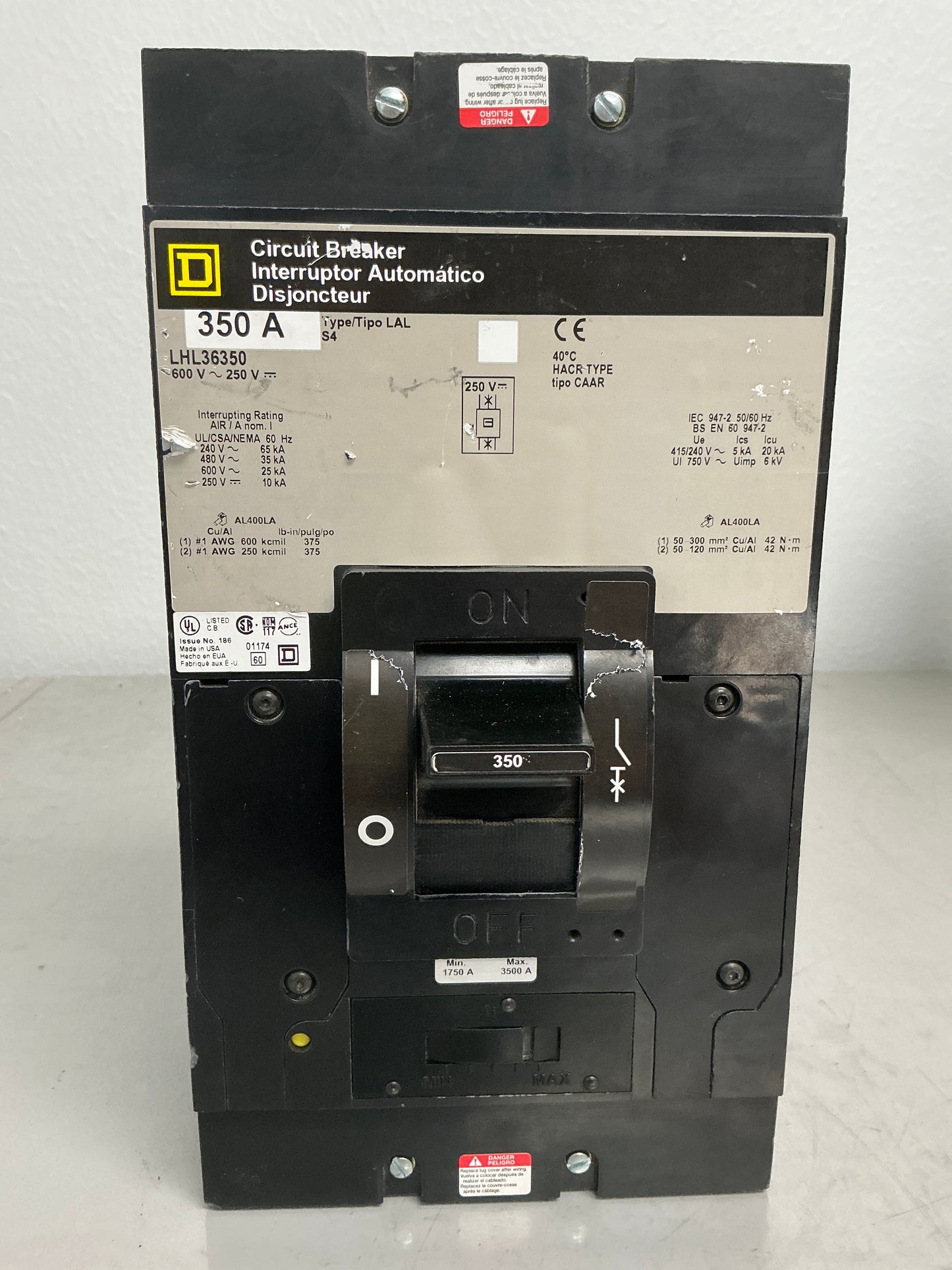 Used Square D LHL36350 3 Pole, 350 Amps, 600 Volts