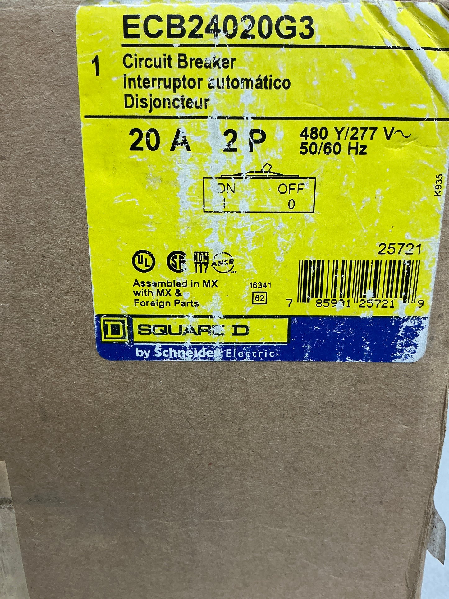 New Square D ECB24020G3 2 Pole, 80 Volts, 20 Amps