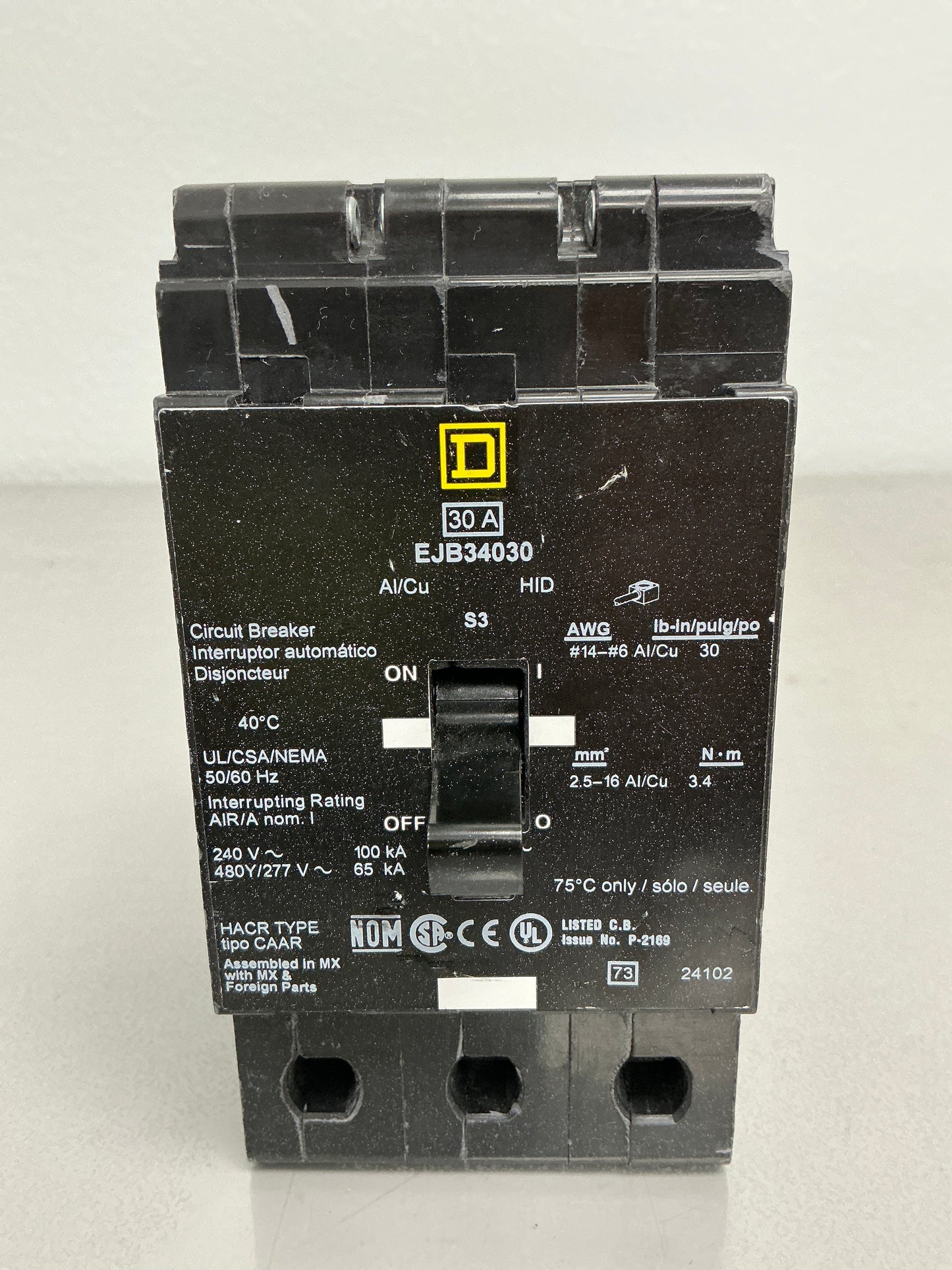 Used Square D EJB34030 3 Pole, 30 Amps, 480/277 Volts