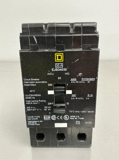 Used Square D EJB34030 3 Pole, 30 Amps, 480/277 Volts