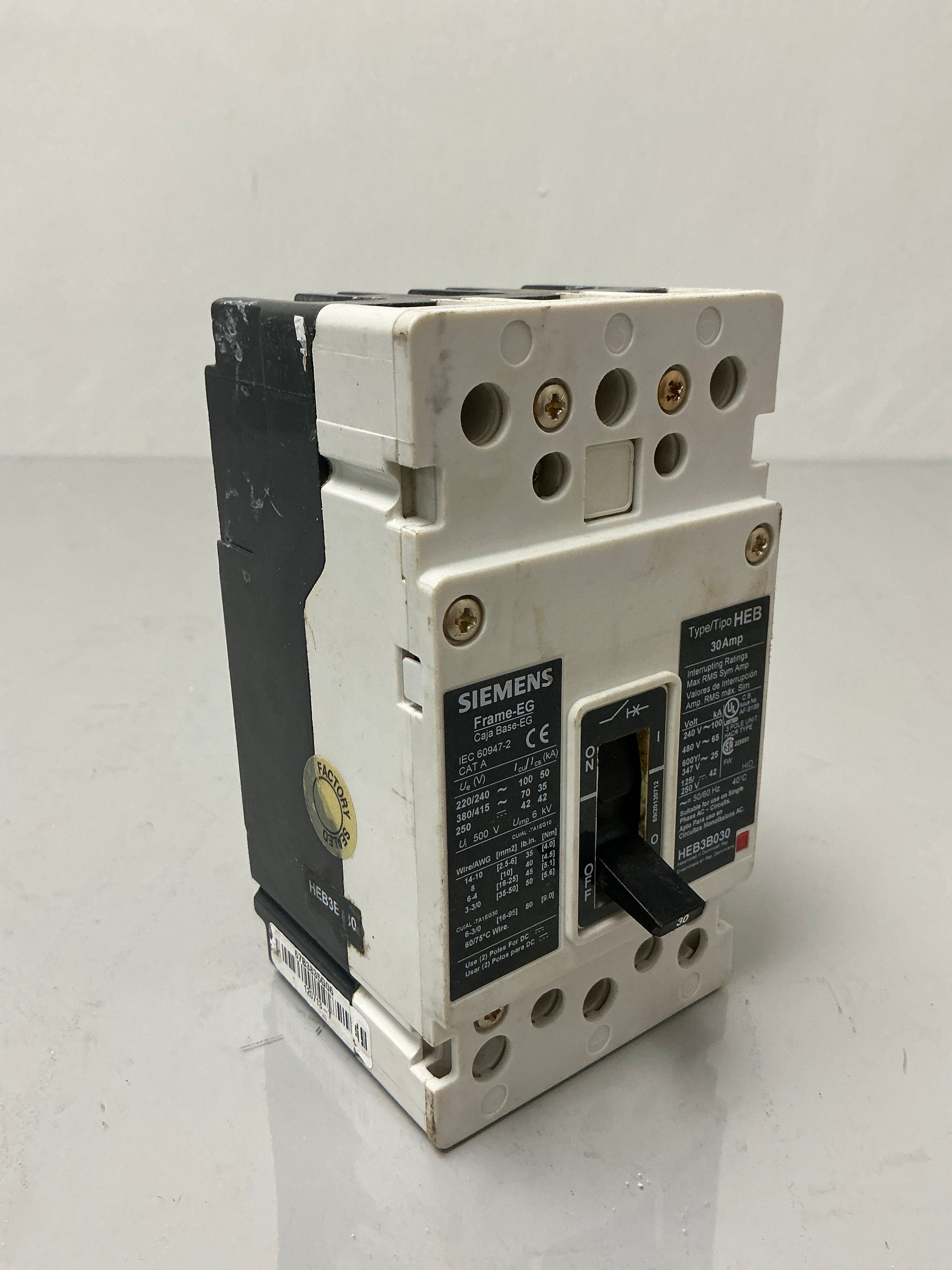 Used Siemens HEB3B030 3 Pole, 30 Amps, Circuit Breaker