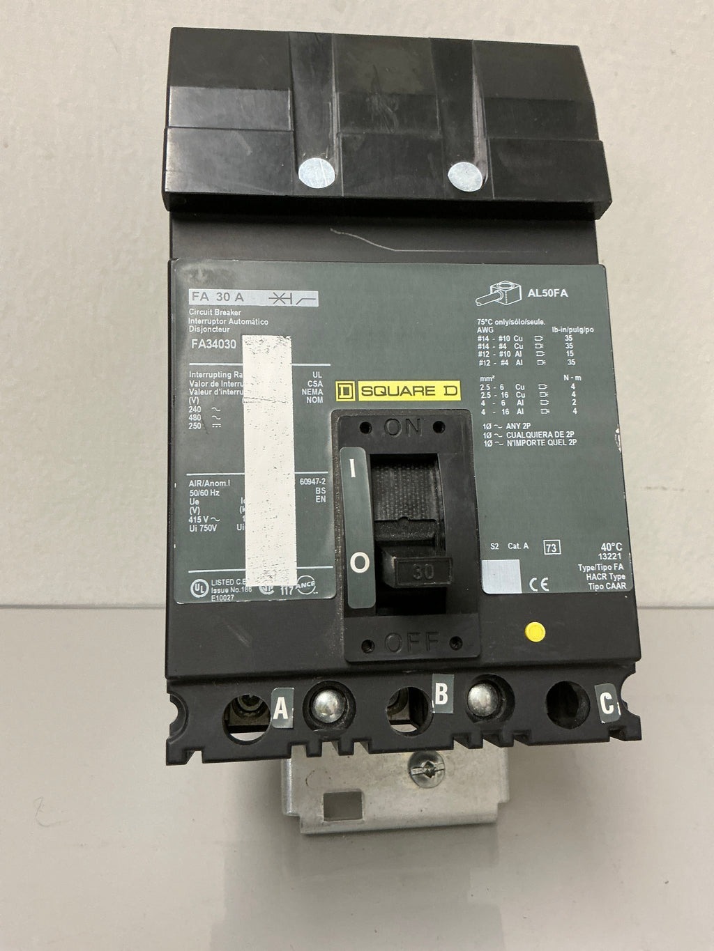 New Square D FA34030 3 Pole, 30 Amps, 480 Volts, Circuit Breaker