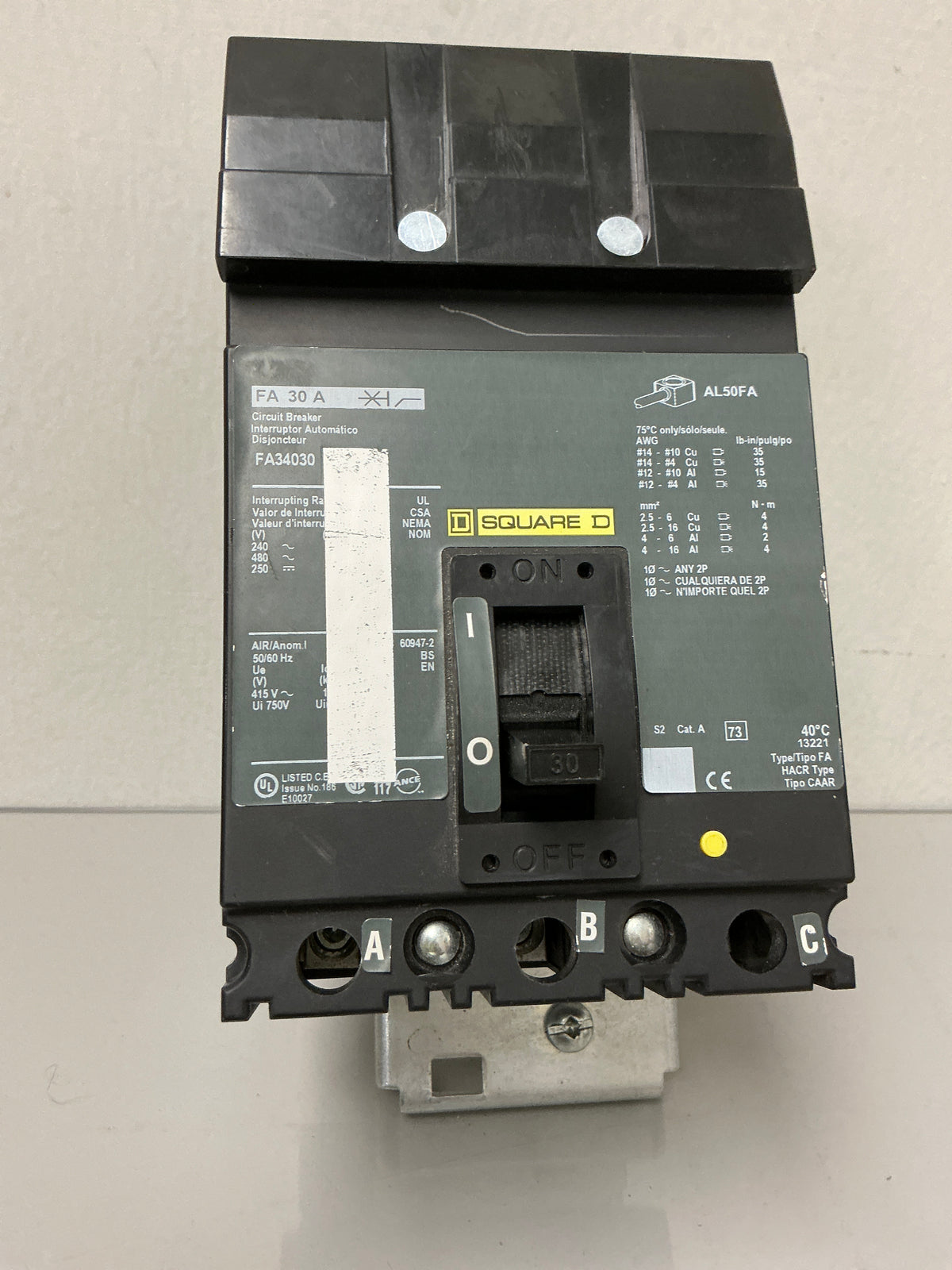 New Square D FA34030 3 Pole, 30 Amps, 480 Volts, Circuit Breaker
