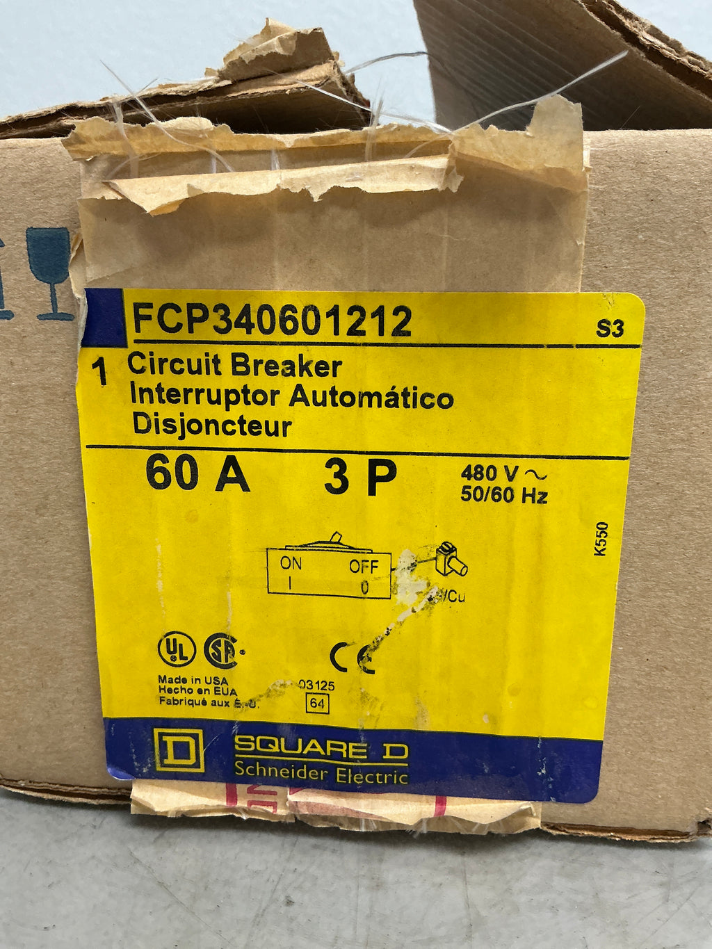 New Square D FCP340601212 3 Pole, 60 Amps, 480 Volts Circuit Breaker