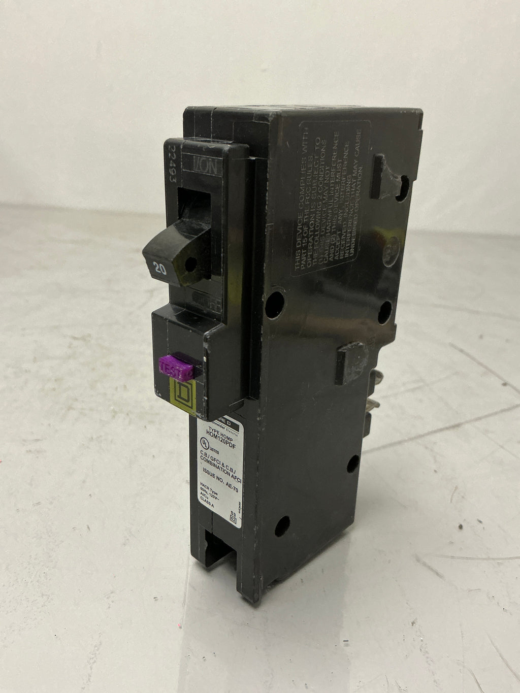 Used Square D HOM120PDF 1 Pole, 20 Amps, 120 Volts Circuit Breaker