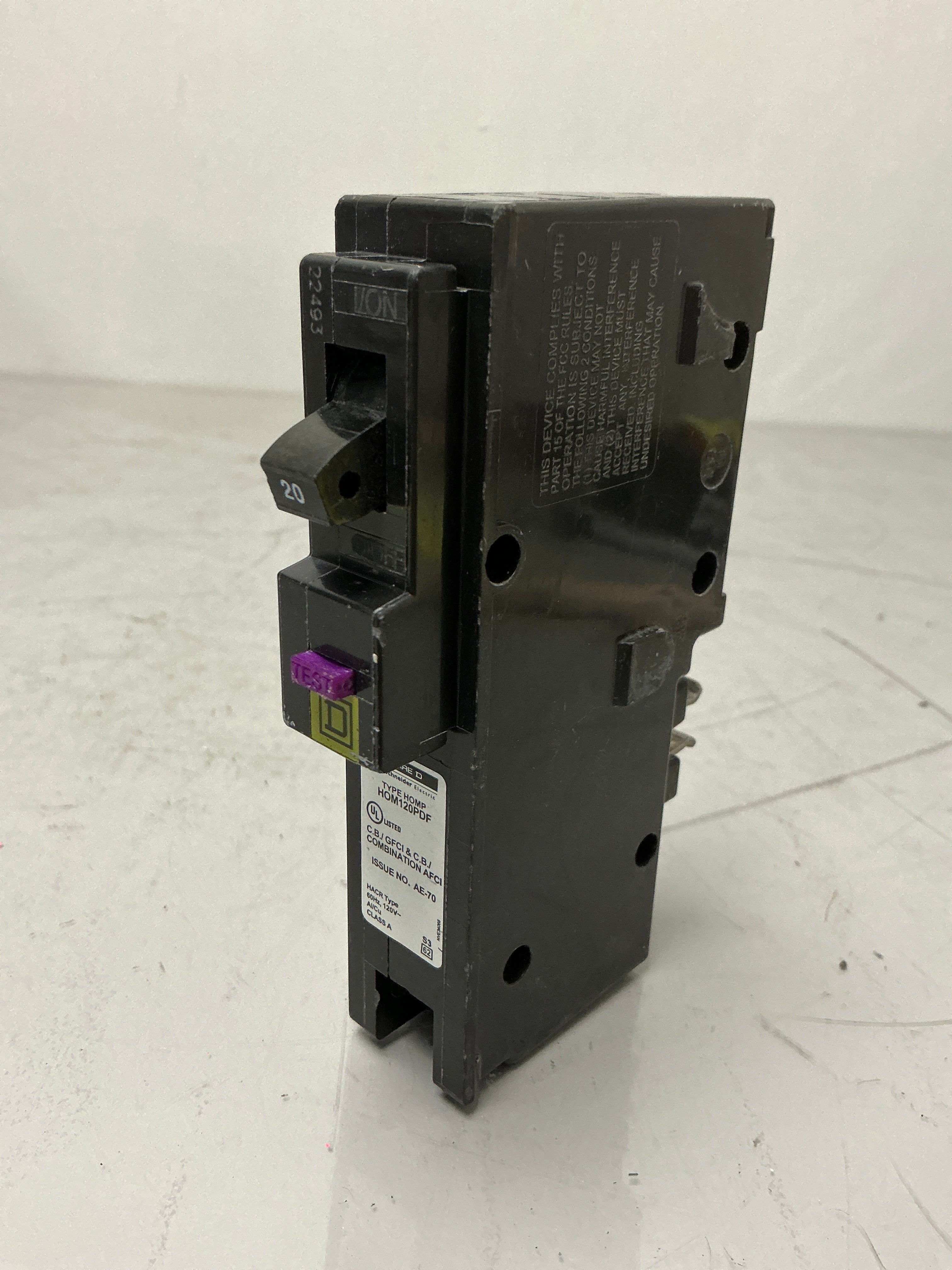 Used Square D HOM120PDF 1 Pole, 20 Amps, 120 Volts Circuit Breaker