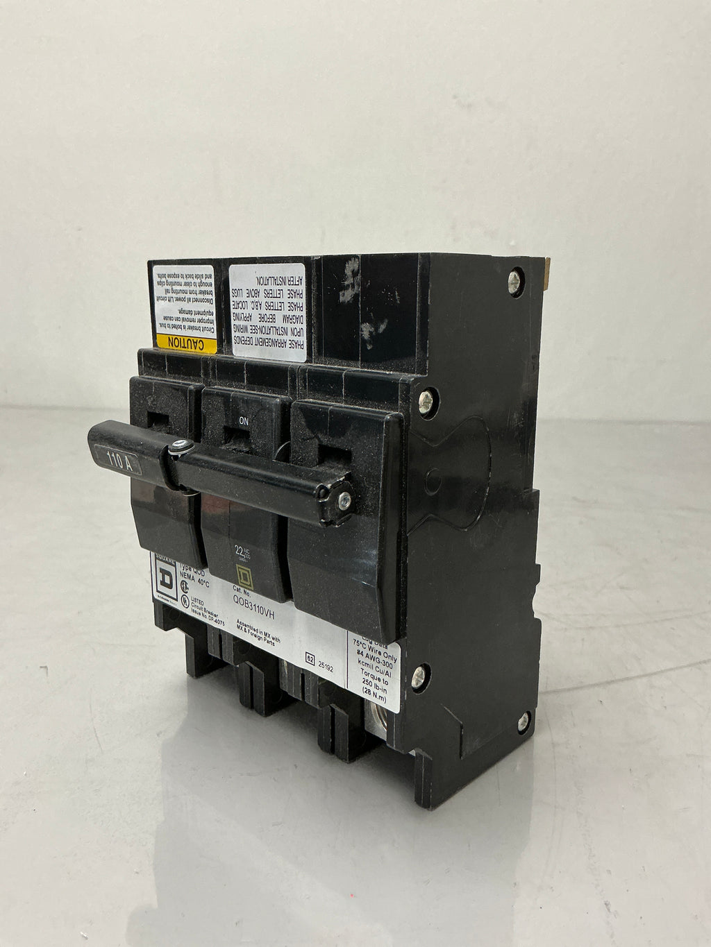 New Square D QOB3110VH 3 Pole, 110 Amps, 240 Volts Circuit Breaker