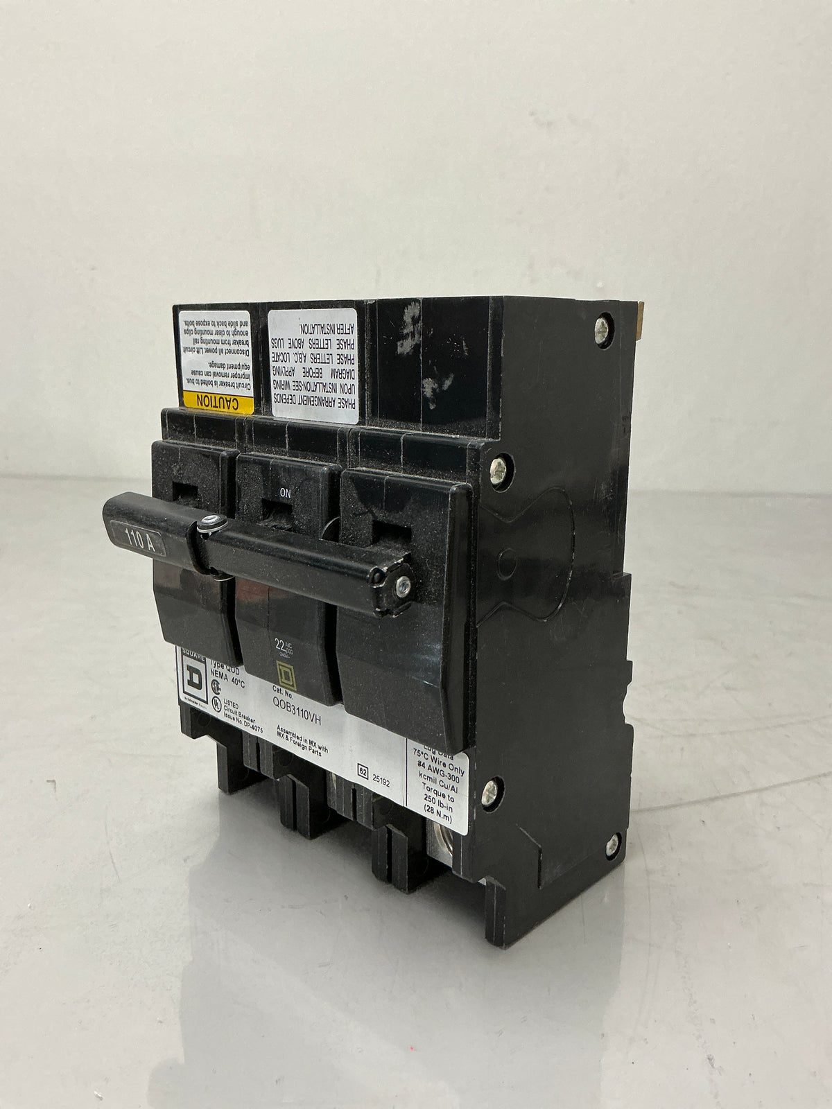 New Square D QOB3110VH 3 Pole, 110 Amps, 240 Volts Circuit Breaker