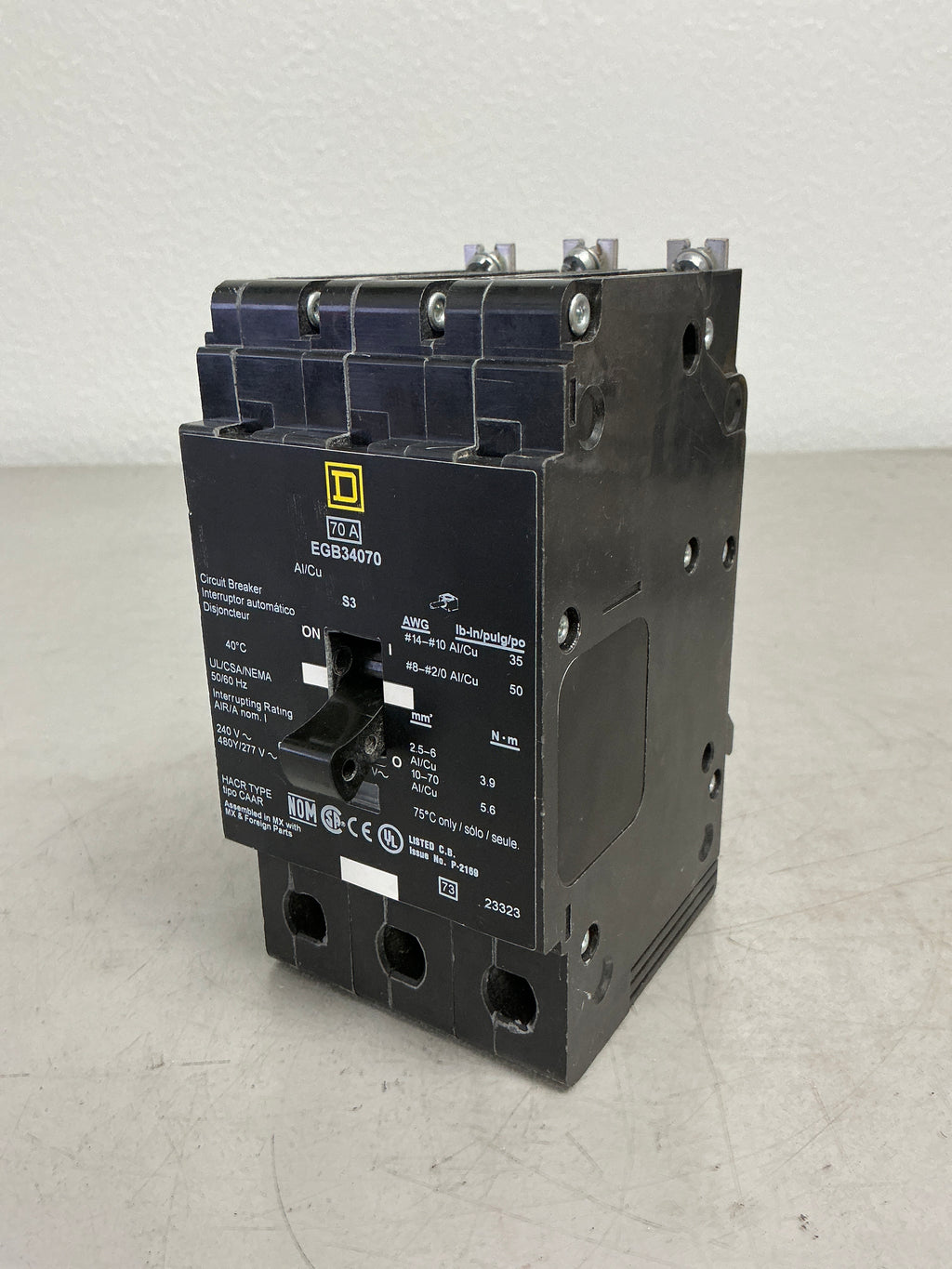 Used Square D EGB34070, 3 Pole, 70 Amps, 480 Volts, Circuit Breaker