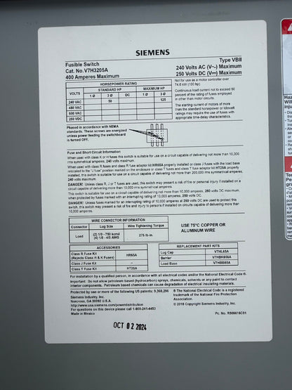 New V7H3205A 3 Pole, 400 Amps, 240 Volts