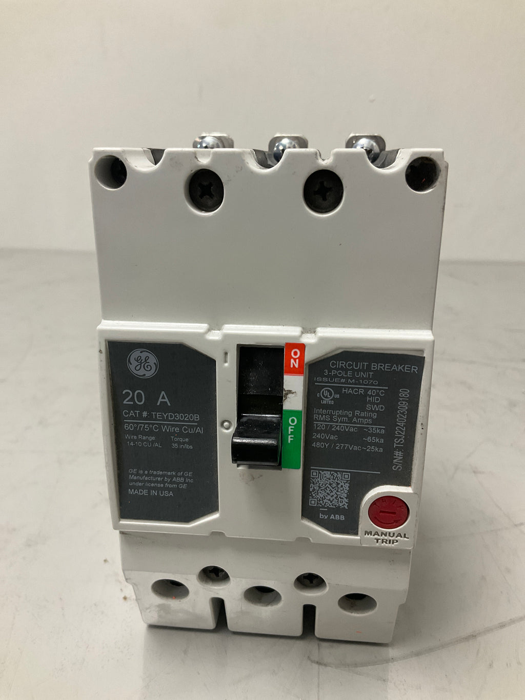 Used TEYD3020B 3 Pole, 20 Amps, 480 Volts Circuit Breaker