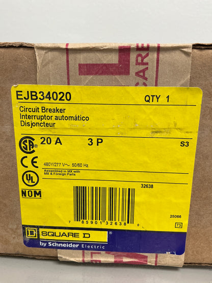 New Square D EJB34020 3 Pole, 20 Amps, 480 Volt