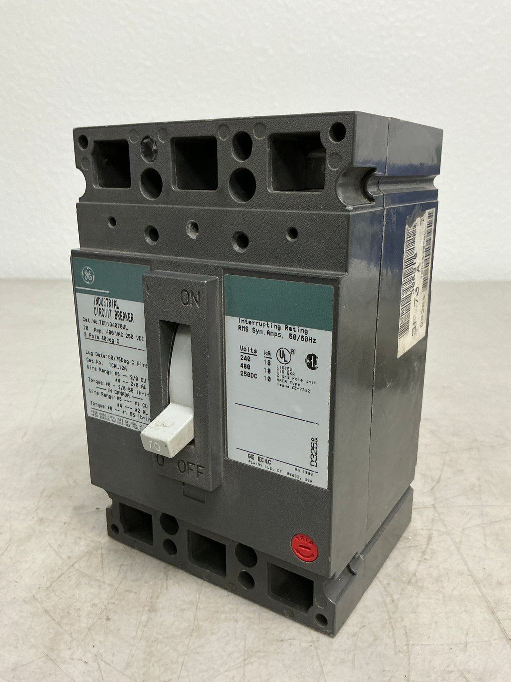Used TED134070WL 3 Pole, 70 Amps, 480 Volts Circuit Breaker