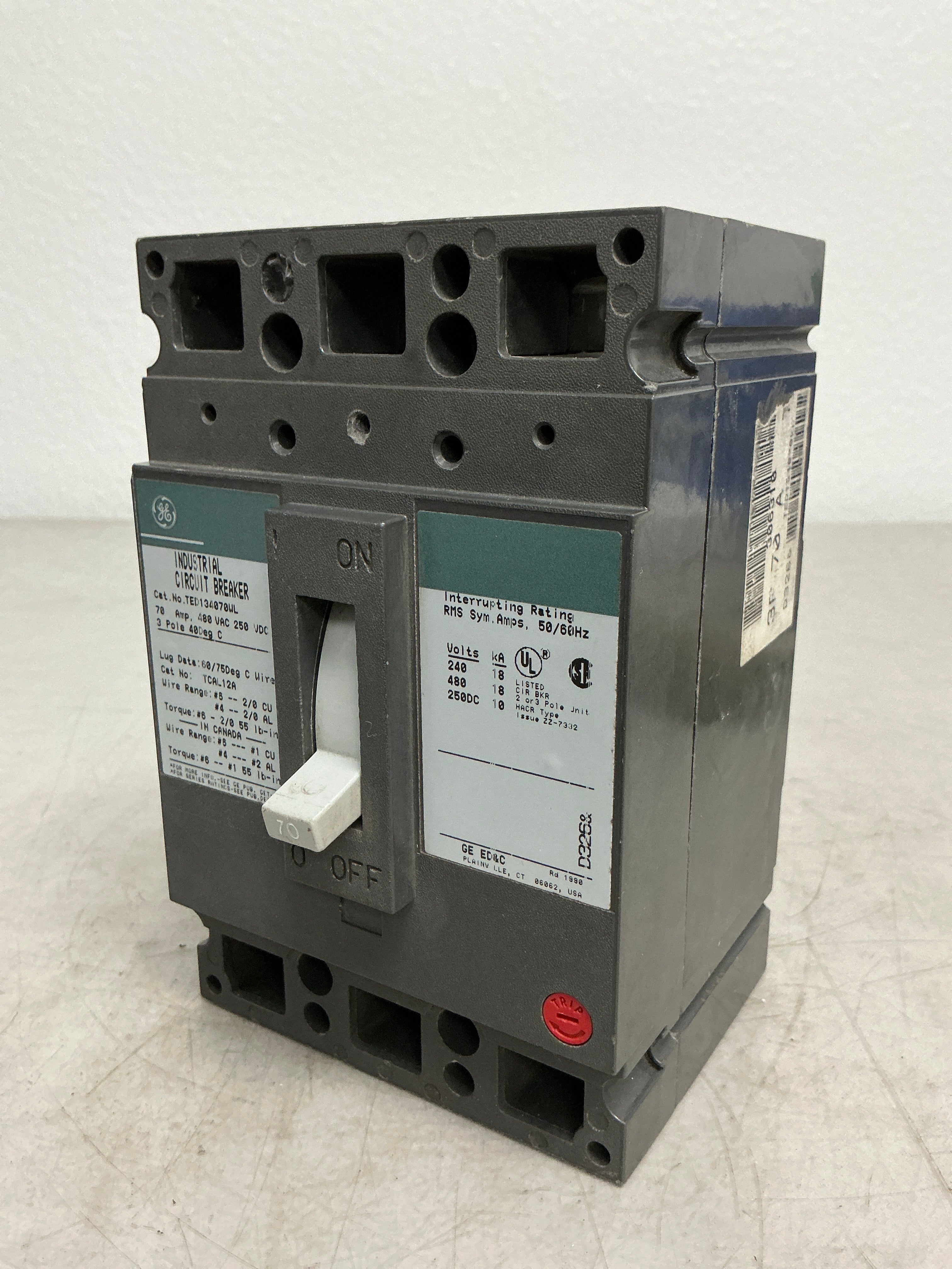 Used TED134070WL 3 Pole, 70 Amps, 480 Volts Circuit Breaker