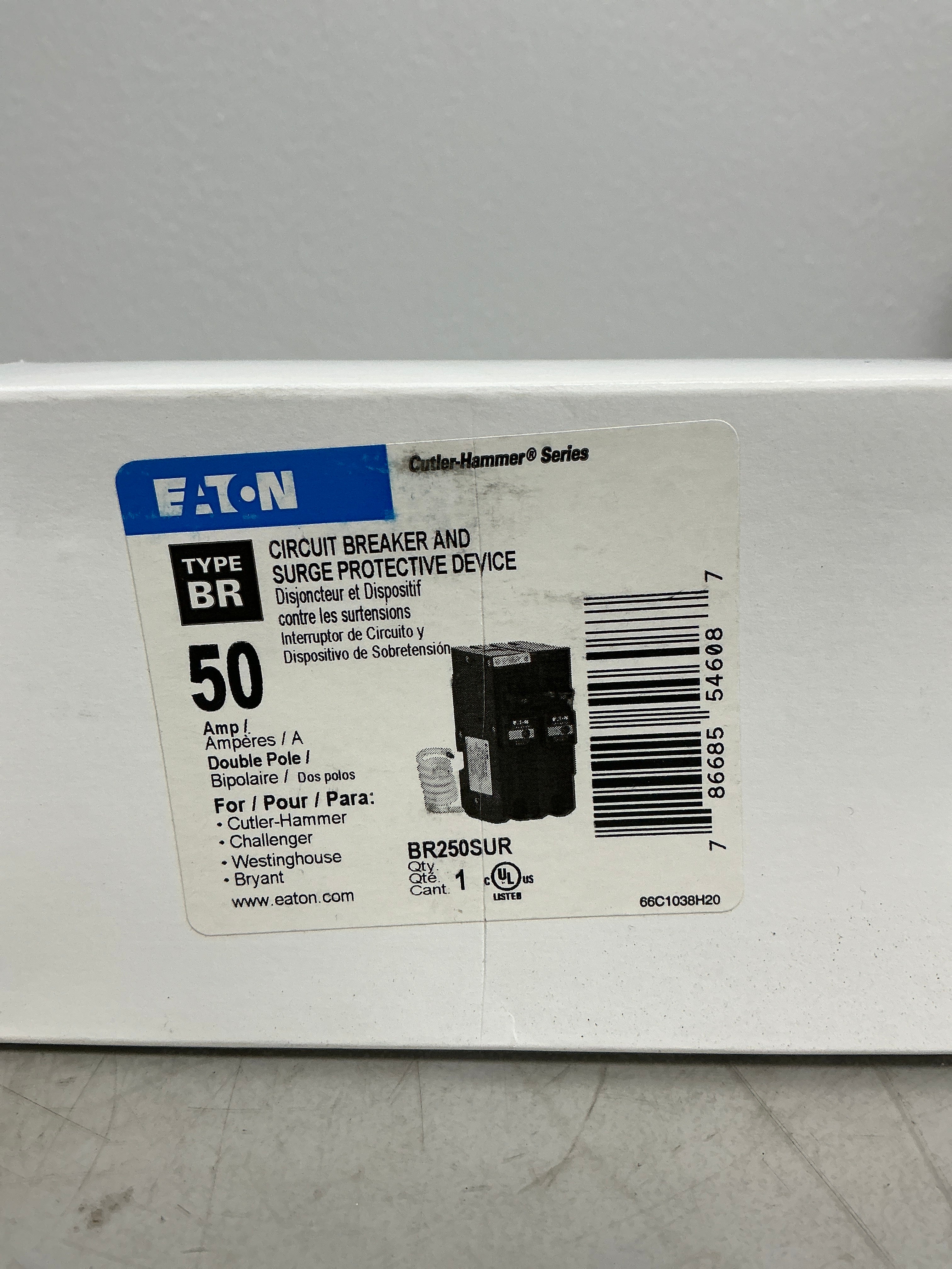 New Eaton BR250SUR 2 Pole, 50 Amps, 120/240 Volts Circuit Breaker
