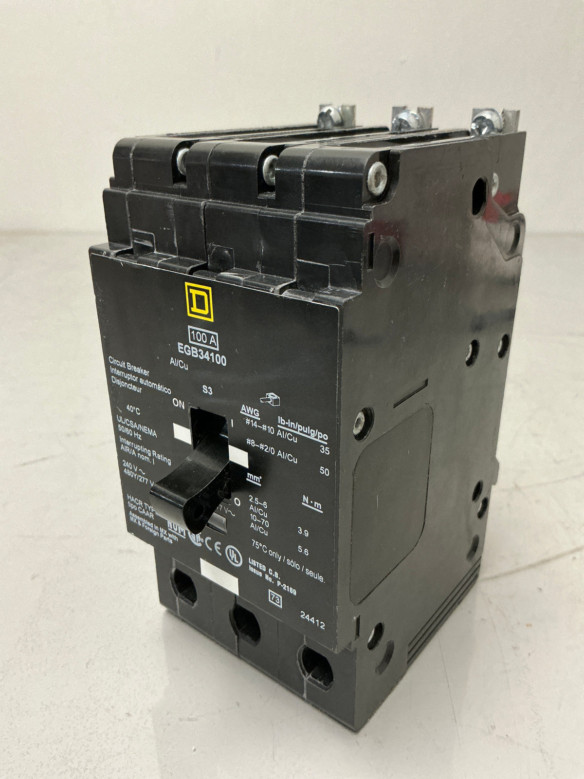 New (Panel take out) Square D EGB34100 3 Pole, 100 Amps, 480 Volts Circuit Breaker