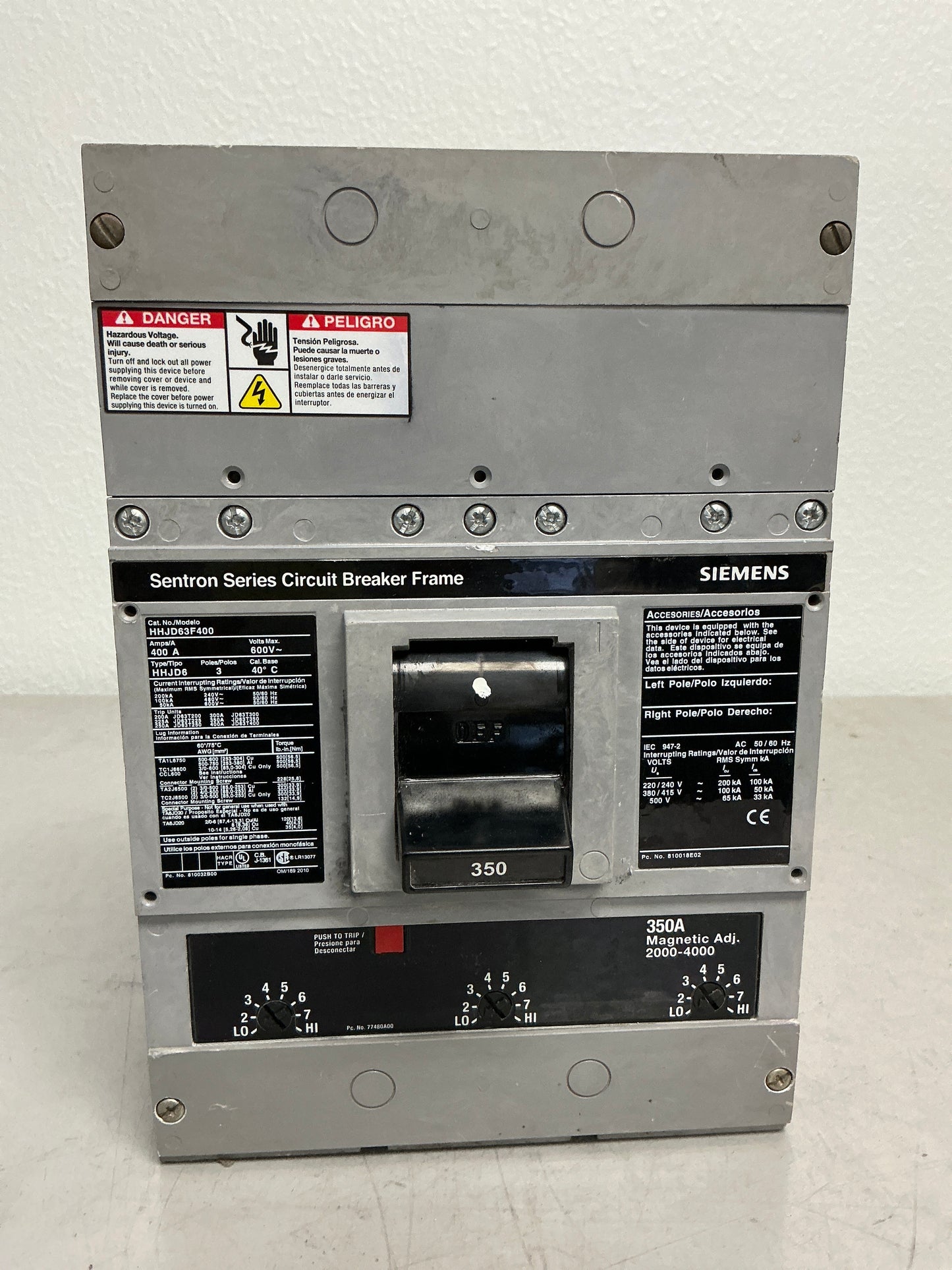 Used Siemens HHJD63B350 3 Pole, 350 Amps, 600 Volts