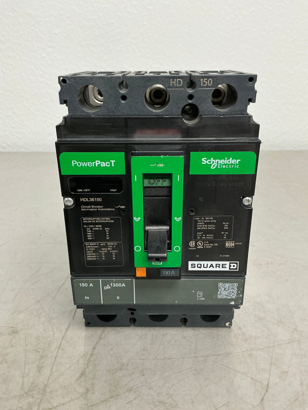 Used Square D HDL36150 3 Pole, 150 Amps, 600 Volts Circuit Breaker