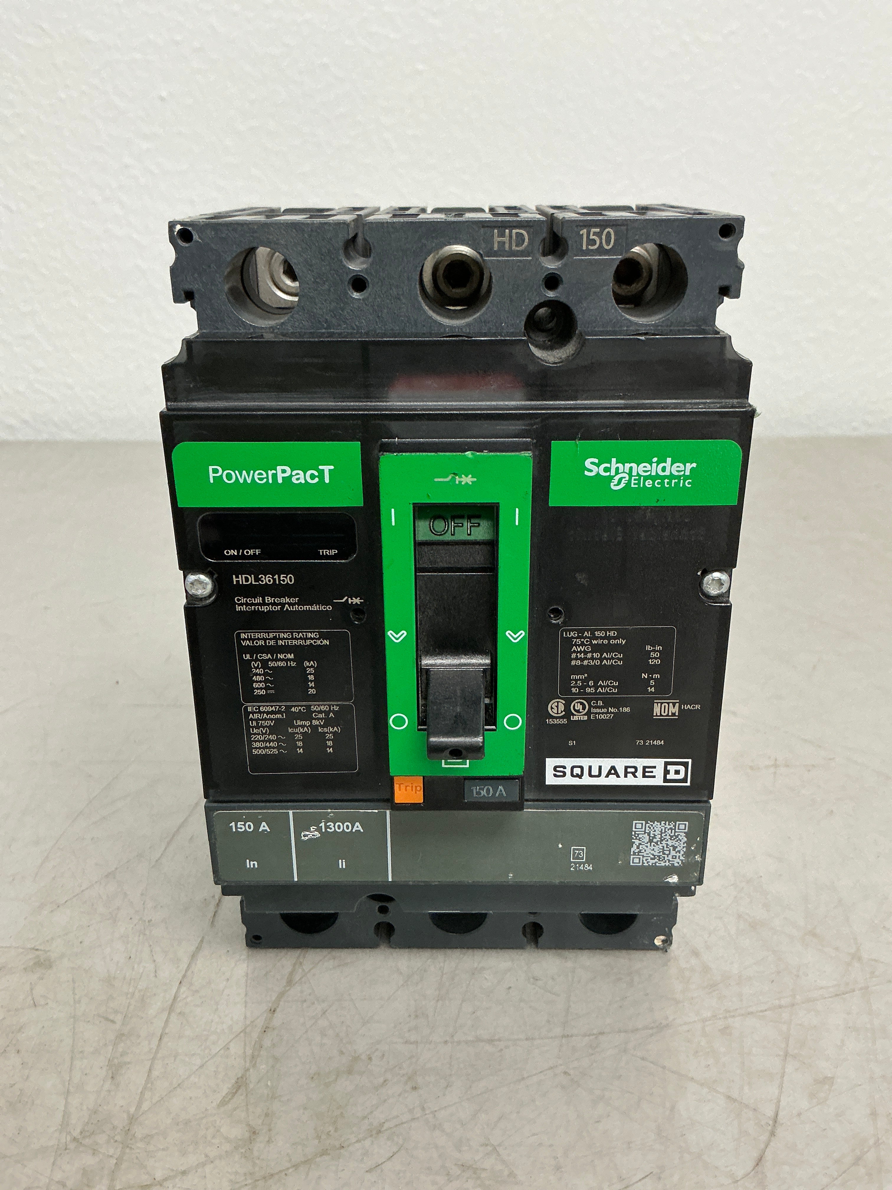 Used Square D HDL36150 3 Pole, 150 Amps, 600 Volts Circuit Breaker