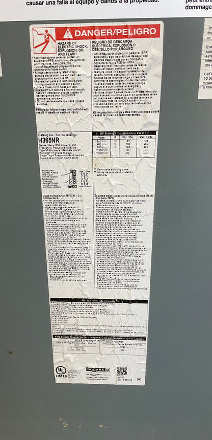New Square D H365NR Disconnect 400 Amp 600 Volt Fusible Outdoor 3R