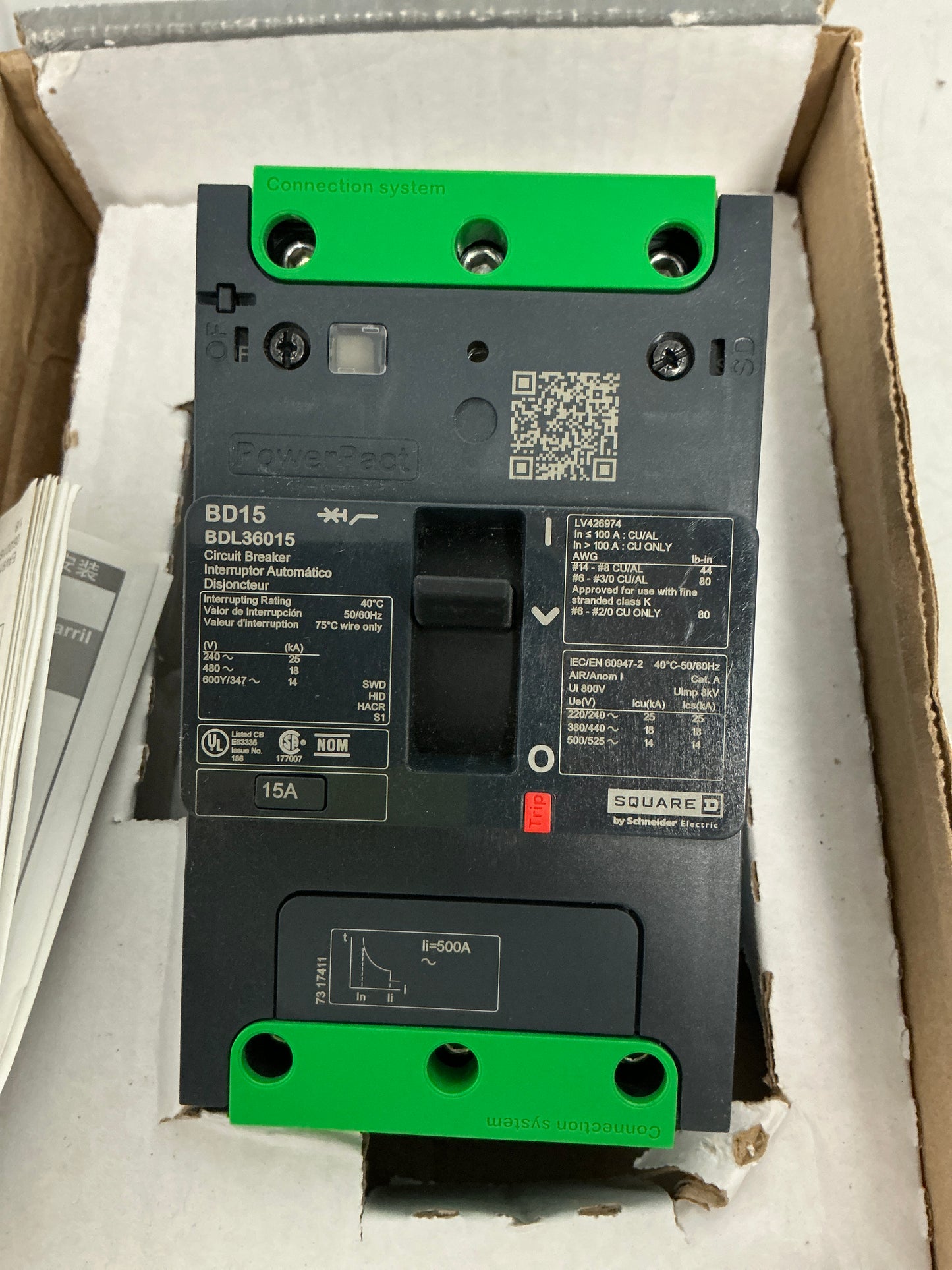 New Square D BDL36015 3 Pole, 15 Amps, 600 Volts