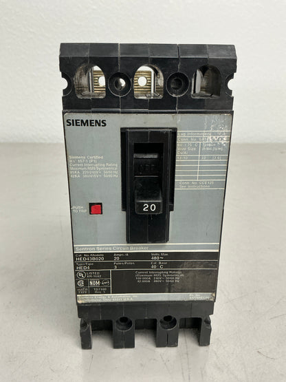 Used Siemens HED43B020 3 Pole, 20 Amps, 480 Volts