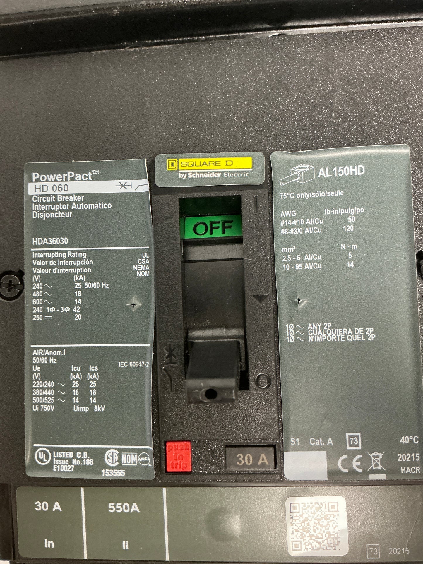 Used Square D HDA36030 3 Pole, 30 Amps, 600 Volts